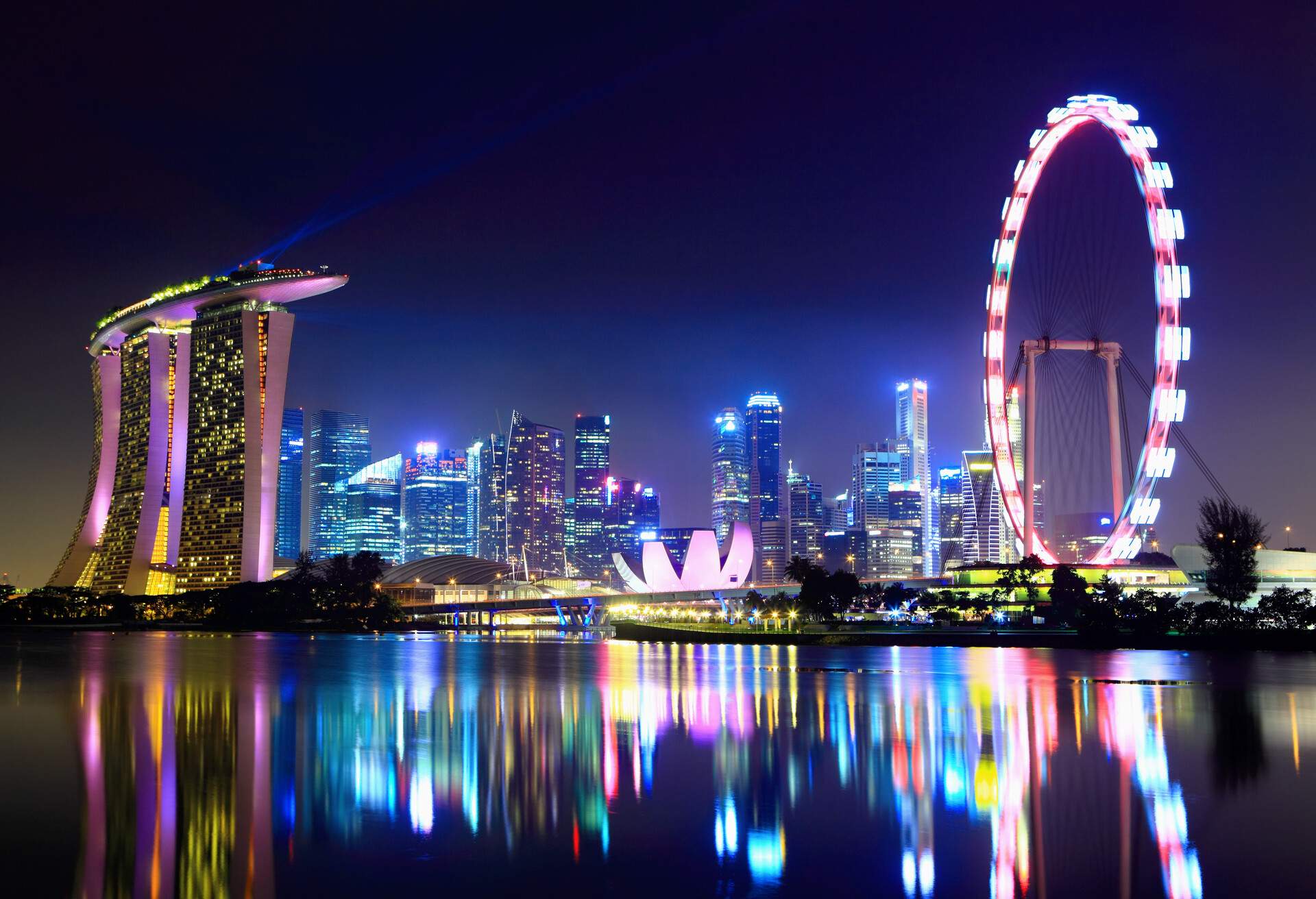 Singapore city skyline at night